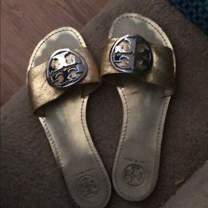Gold Size 7.5 Tory Burch Slides